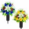 Artificial Cemetery & Memorial Flowers with Vase – Blue & Yellow Silk Rose and Lily Gravesite Bouquet, Outdoor Headstone Decoration, Long-Lasting Memorial Arrangement (2 Sets)